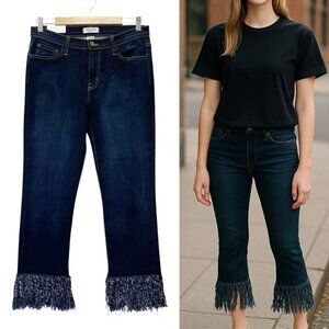 Judy Blue Frayed Hem Crop Jeans 20W Dark Wash Straight Leg Stretch Tassle NEW
